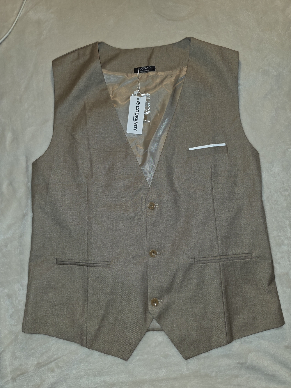 Coofandy Men's Taupe Dress Vest with Pocket Accent